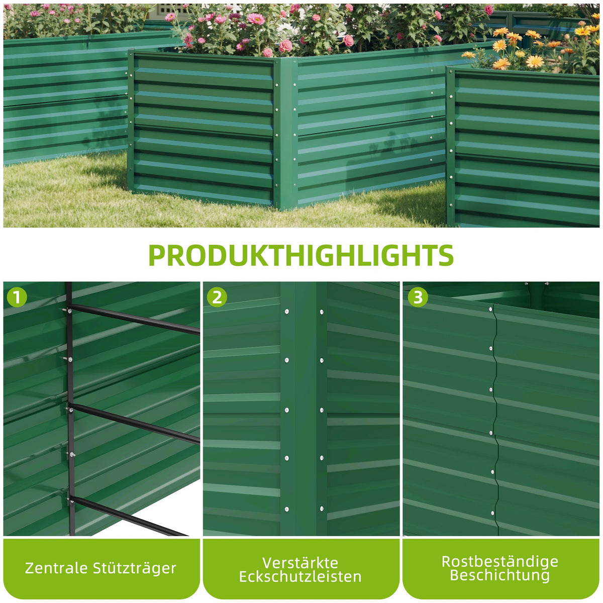 Jardinière surélevée 182x91x61 cm en acier — lot de 2 bacs