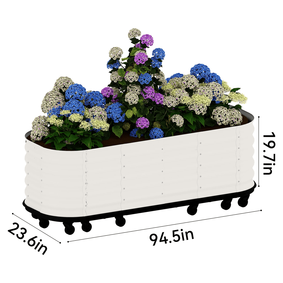 Jardinière surélevée en acier sur roulettes à réserve d'eau