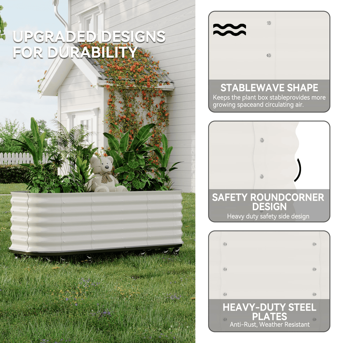 Jardinière surélevée en acier sur roulettes à réserve d'eau
