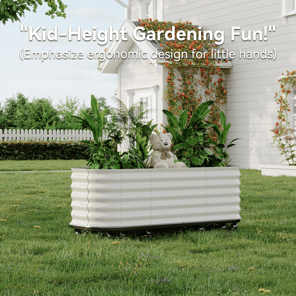 Jardinière surélevée en acier sur roulettes à réserve d'eau