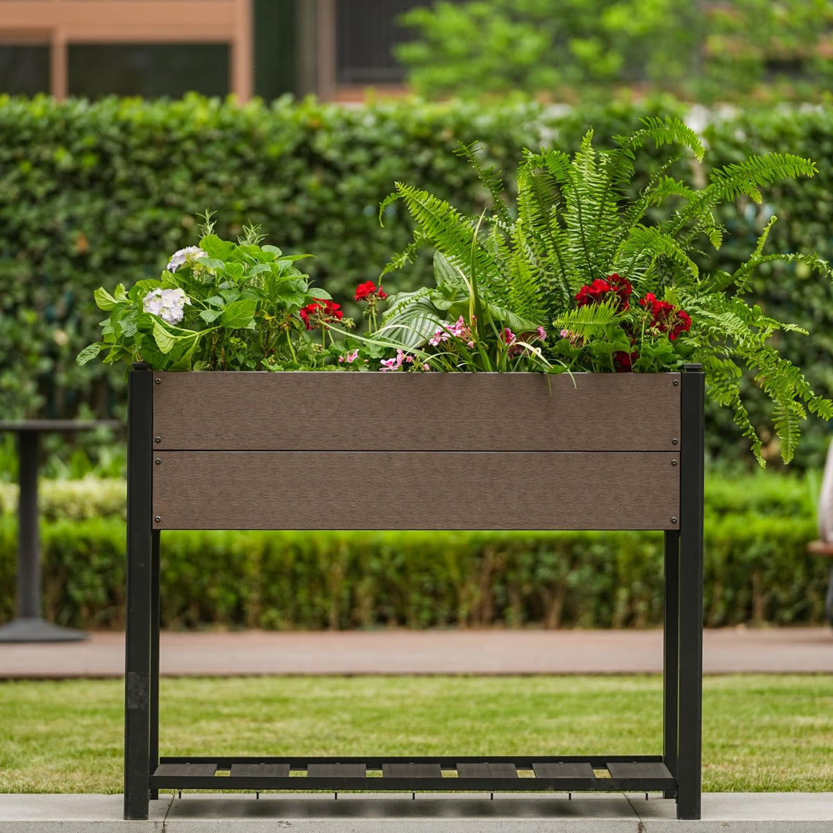 Jardinière surélevée 109x49x85 cm aspect bois et cadre noir