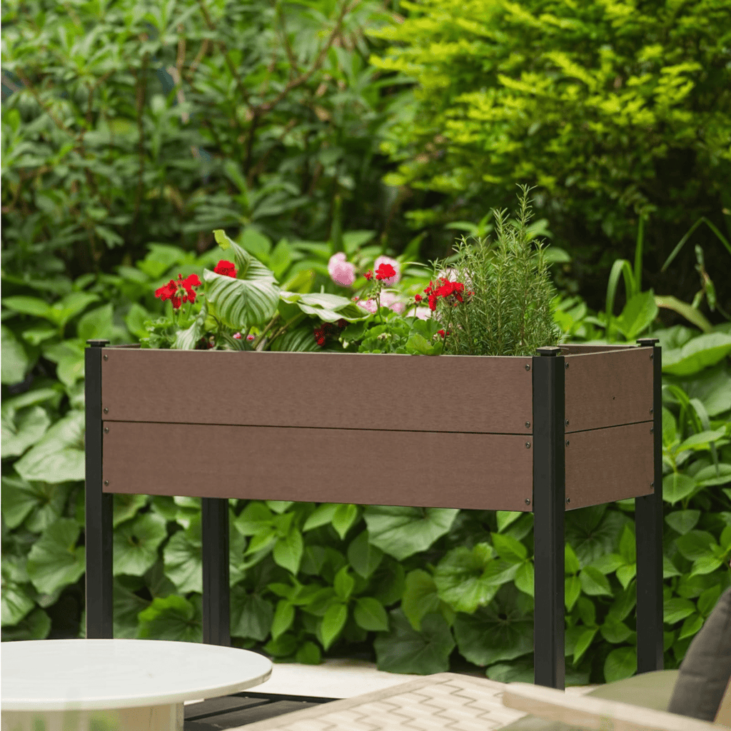 Jardinière surélevée 109x49x85 cm aspect bois avec étagère