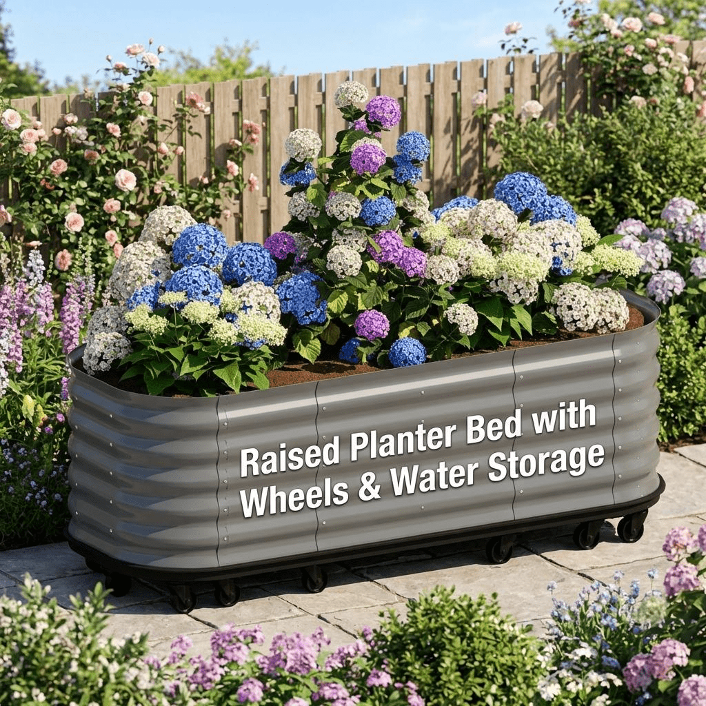 Jardinière surélevée blanche 240x60x50 cm à réserve d'eau