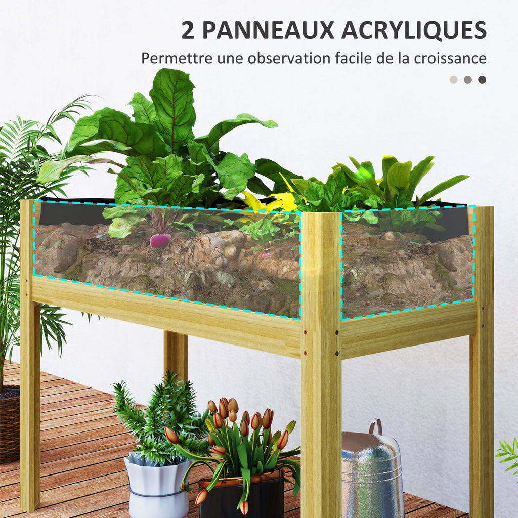 Jardinière surélevée en bois 110 cm avec panneaux acryliques