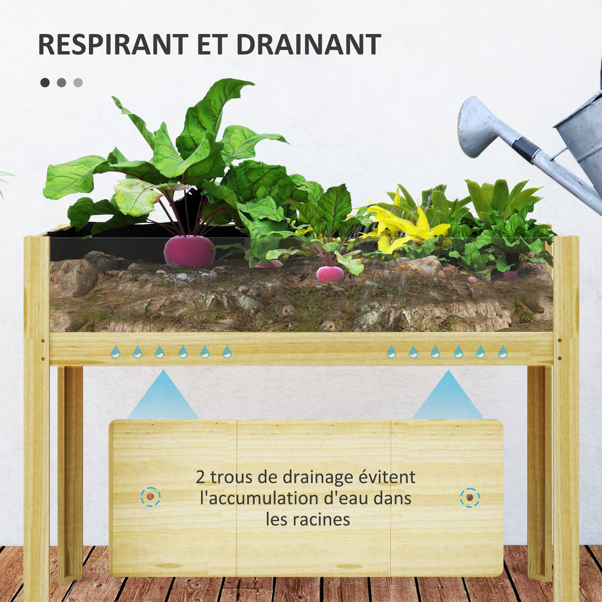 Jardinière surélevée en bois 110 cm avec panneaux acryliques