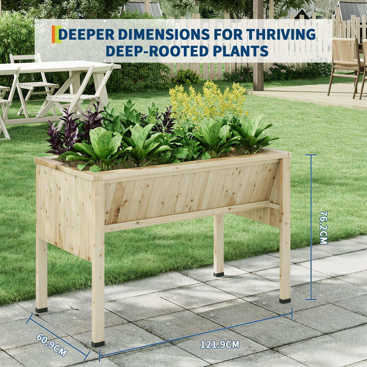 Jardinière surélevée en bois 117 cm avec crochets à outils
