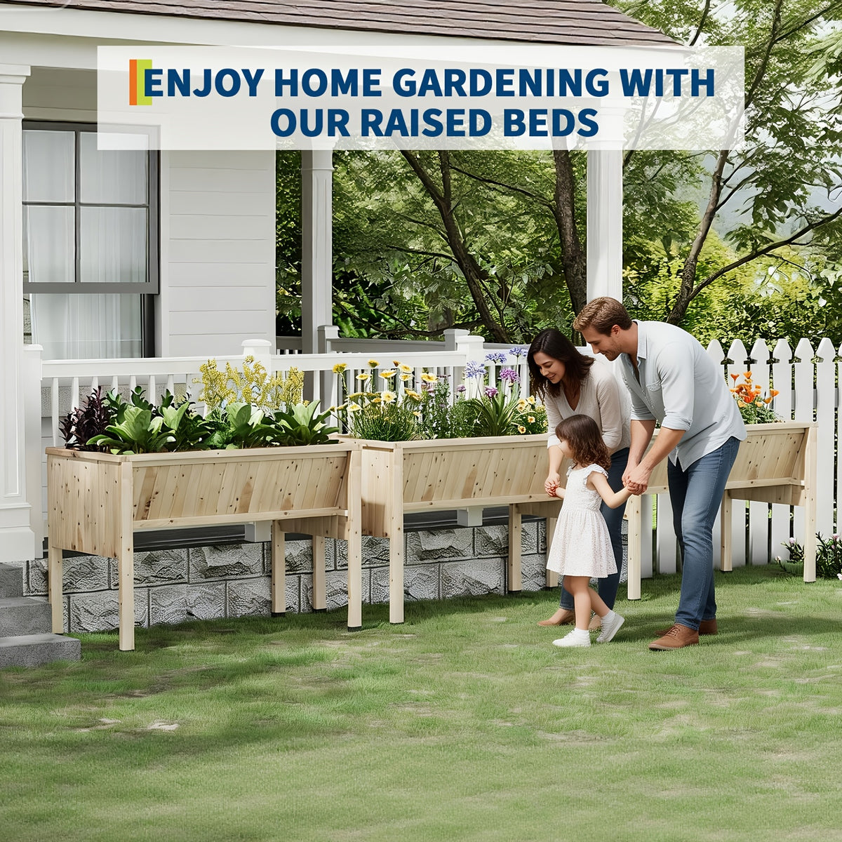 Jardinière surélevée en bois 117 cm avec crochets à outils