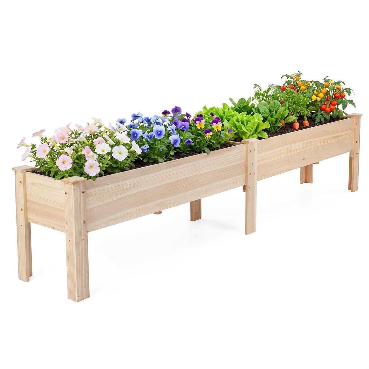 Jardinière surélevée en bois 240 cm sur pied avec drainage