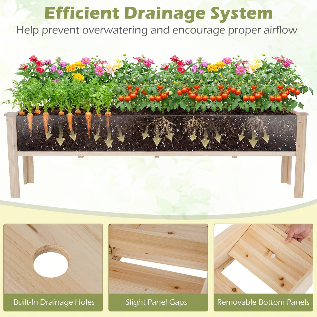Jardinière surélevée en bois 240 cm sur pied avec drainage