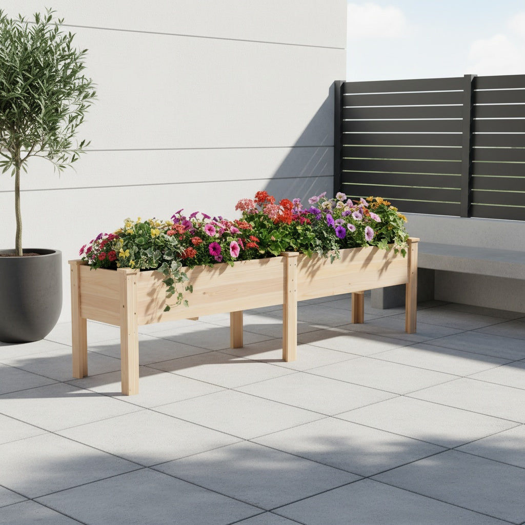 Jardinière surélevée en bois 240 cm sur pied avec drainage