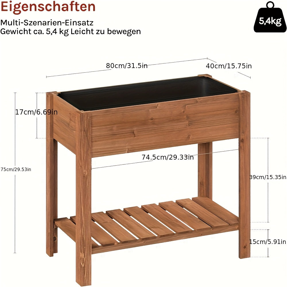 Jardinière surélevée en bois 80x40x75 cm avec étagère basse