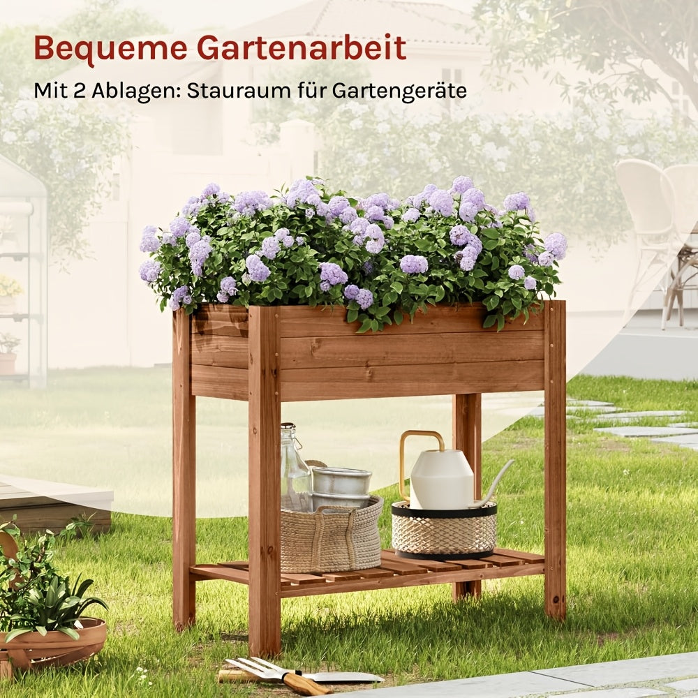 Jardinière surélevée en bois 80x40x75 cm avec étagère basse