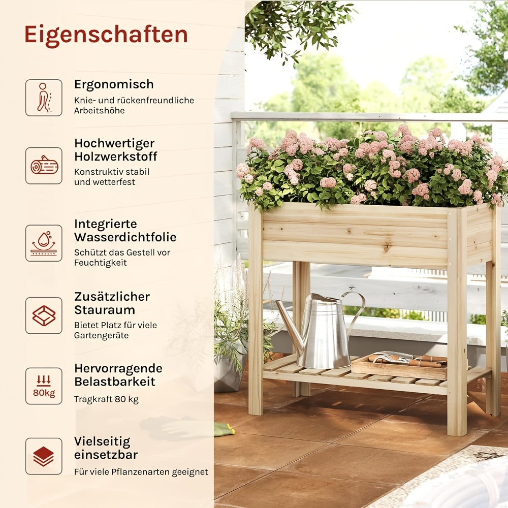 Jardinière surélevée en bois 80x40x75 cm avec étagère basse
