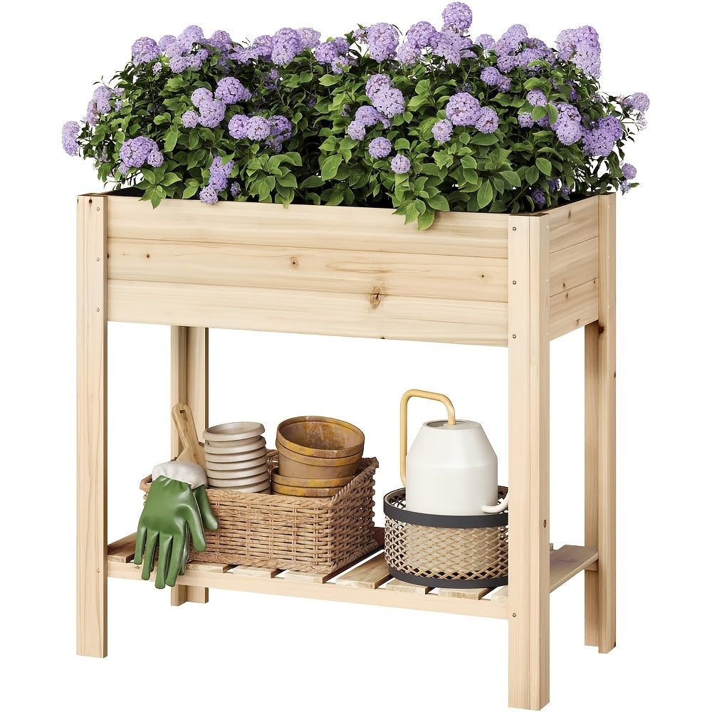 Jardinière surélevée en bois 80x40x75 cm avec étagère basse