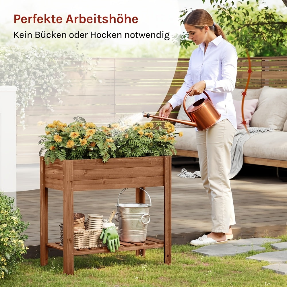 Jardinière surélevée en bois 80x40x75 cm avec étagère basse