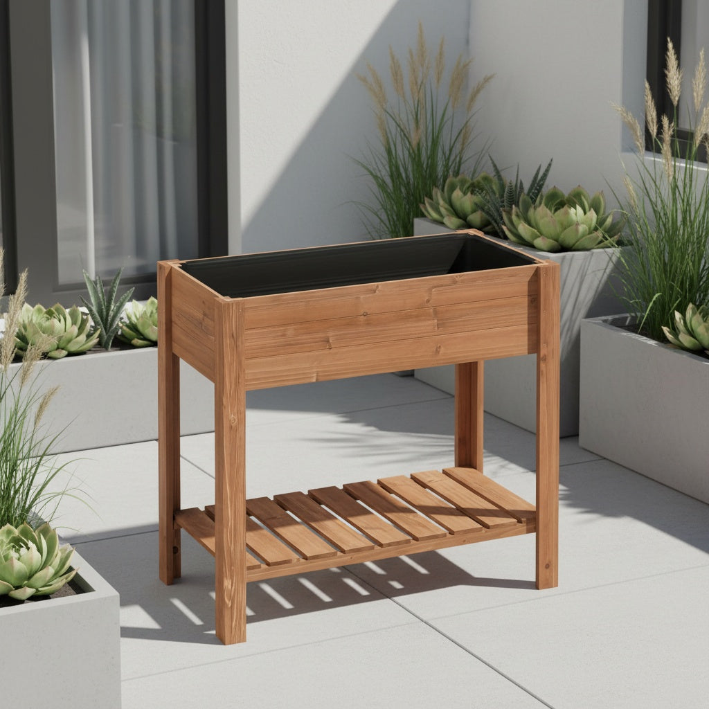 Jardinière surélevée en bois 80x40x75 cm avec étagère basse