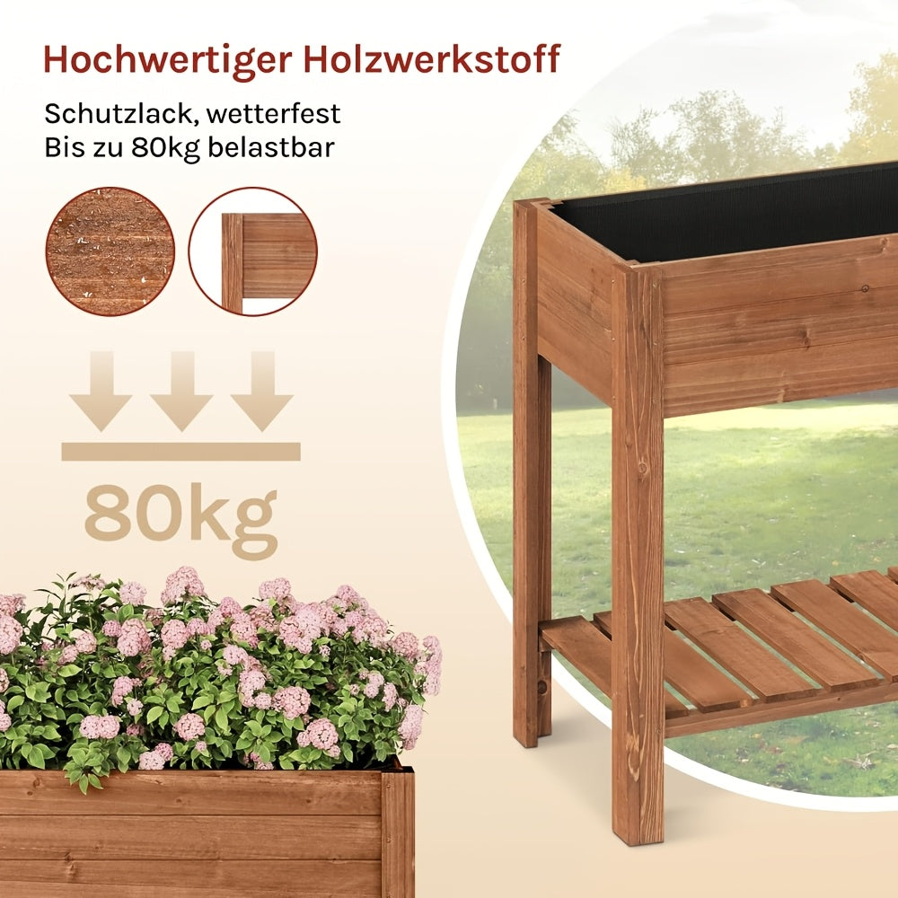 Jardinière surélevée en bois 80x40x75 cm avec étagère basse