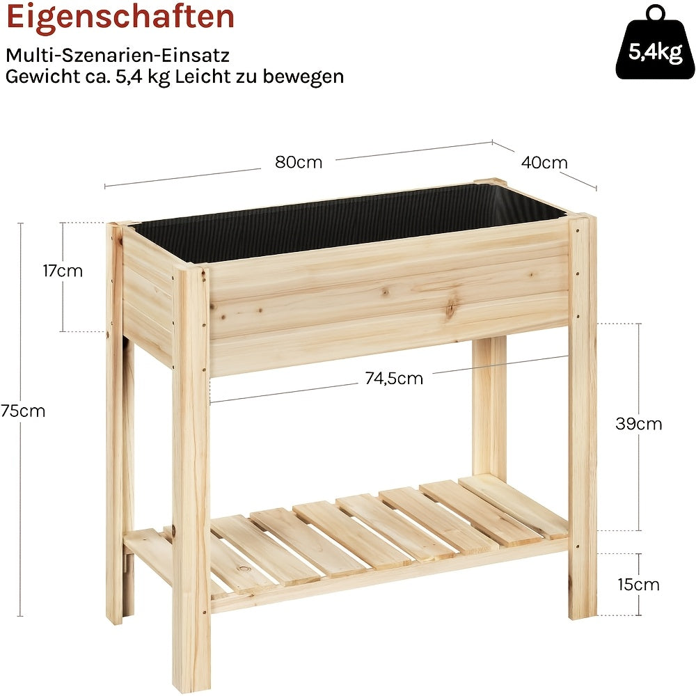 Jardinière surélevée en bois 80x40x75 cm avec étagère basse