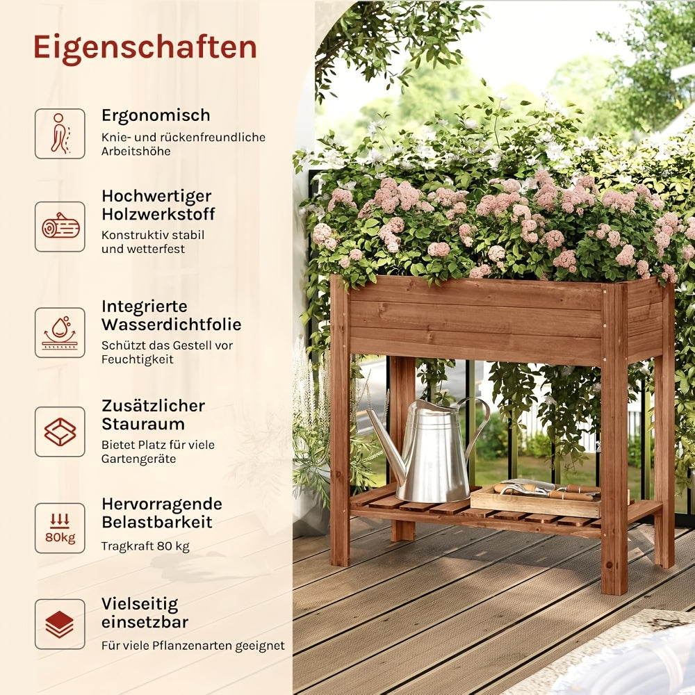 Jardinière surélevée en bois 80x40x75 cm avec étagère basse