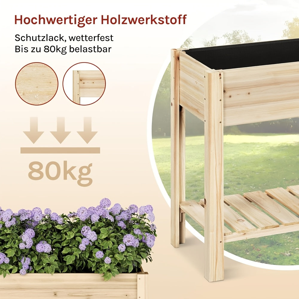 Jardinière surélevée en bois 80x40x75 cm avec étagère basse