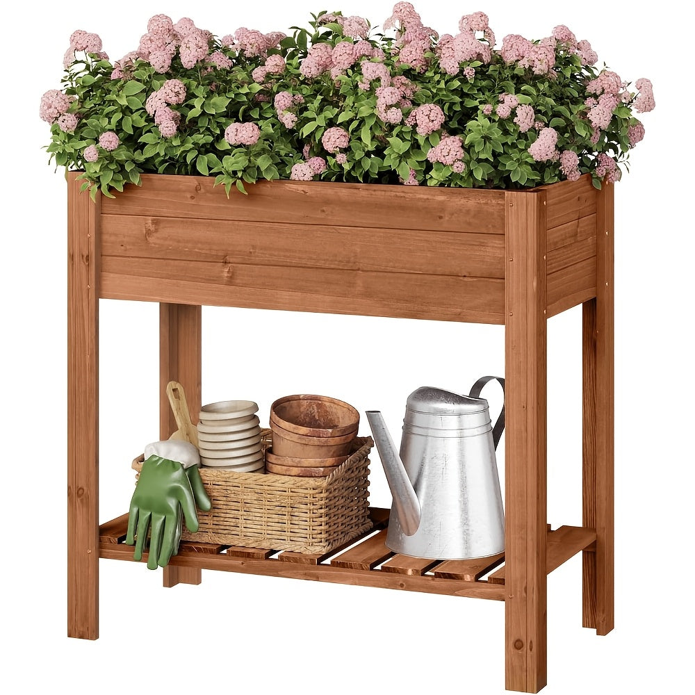 Jardinière surélevée en bois 80x40x75 cm avec étagère basse