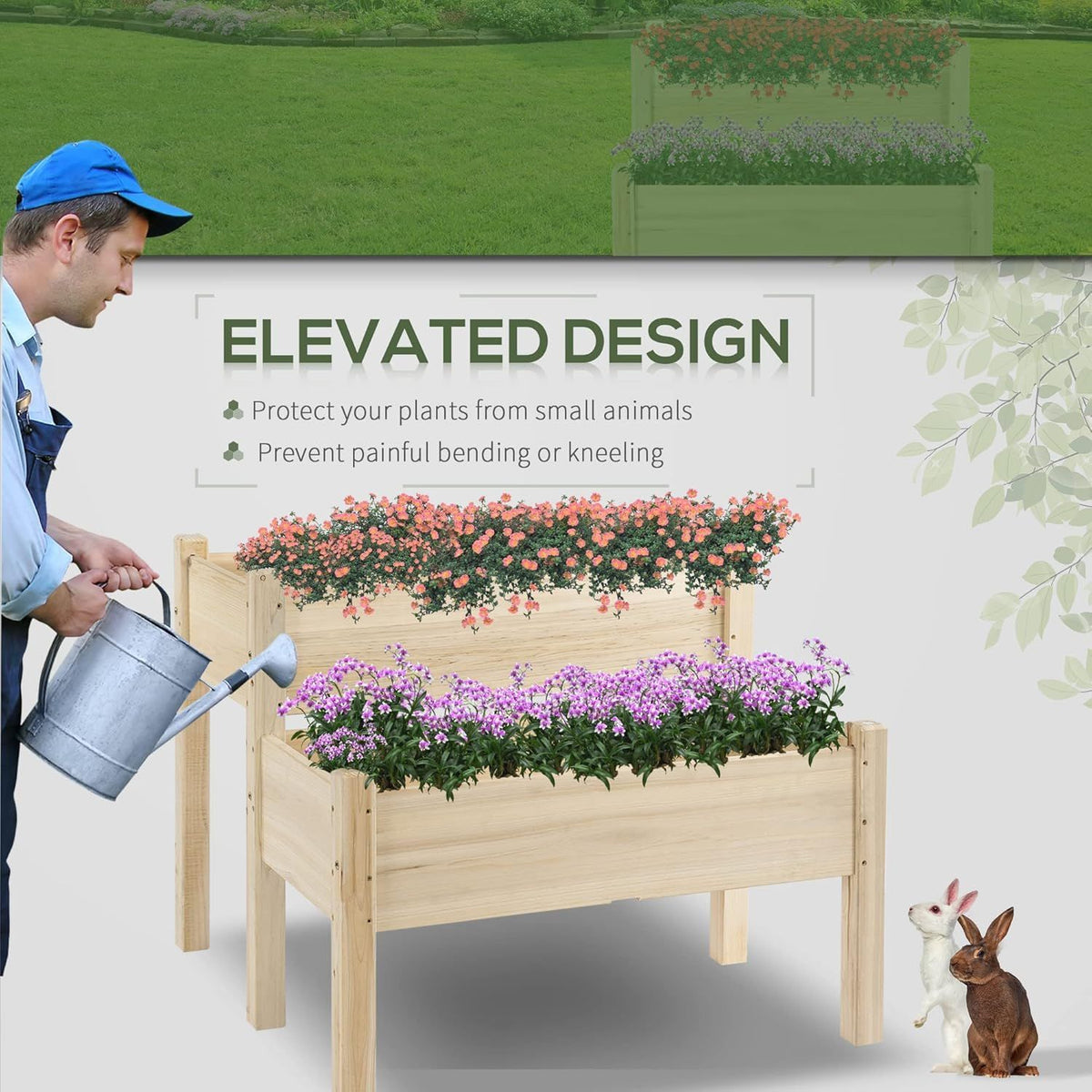 Jardinière surélevée en bois 2 niveaux 86 cm pour potager