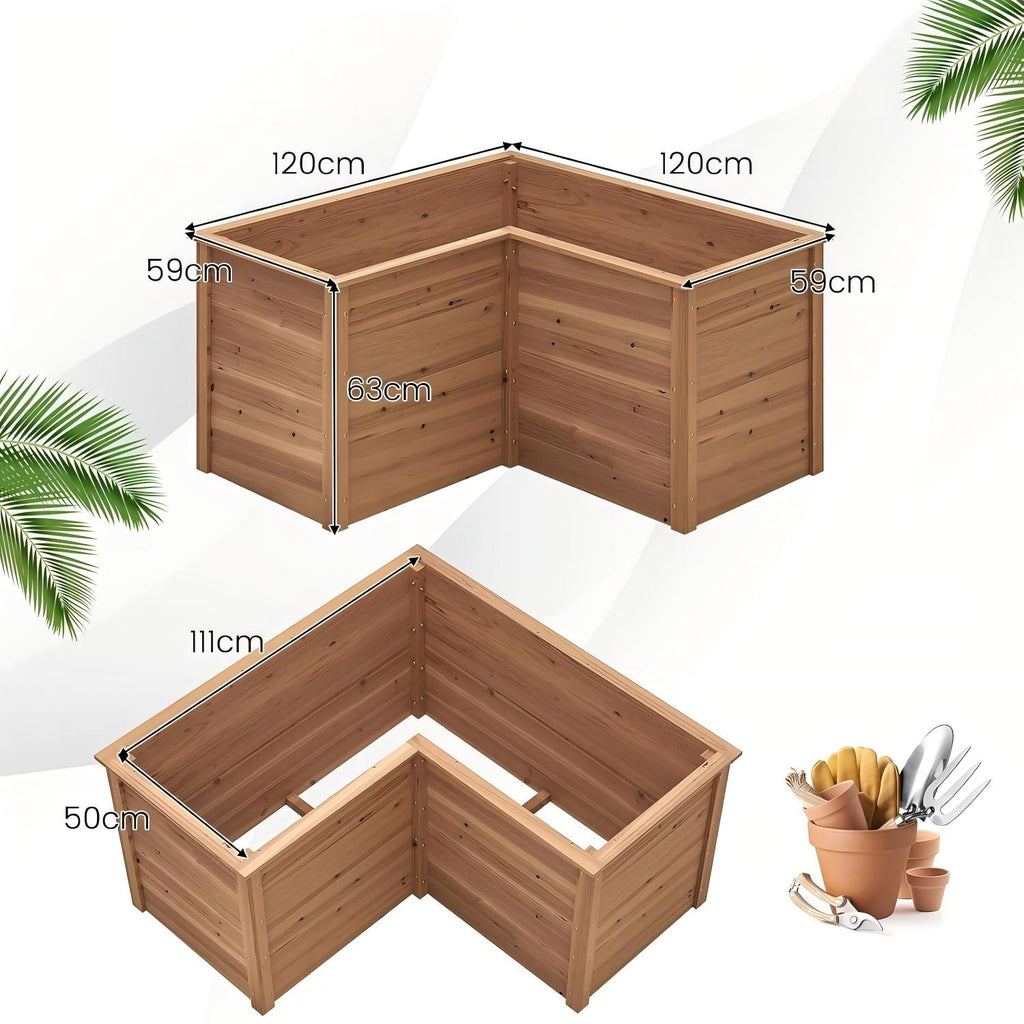 Jardinière surélevée en bois en L 120x120x63 cm pour potager
