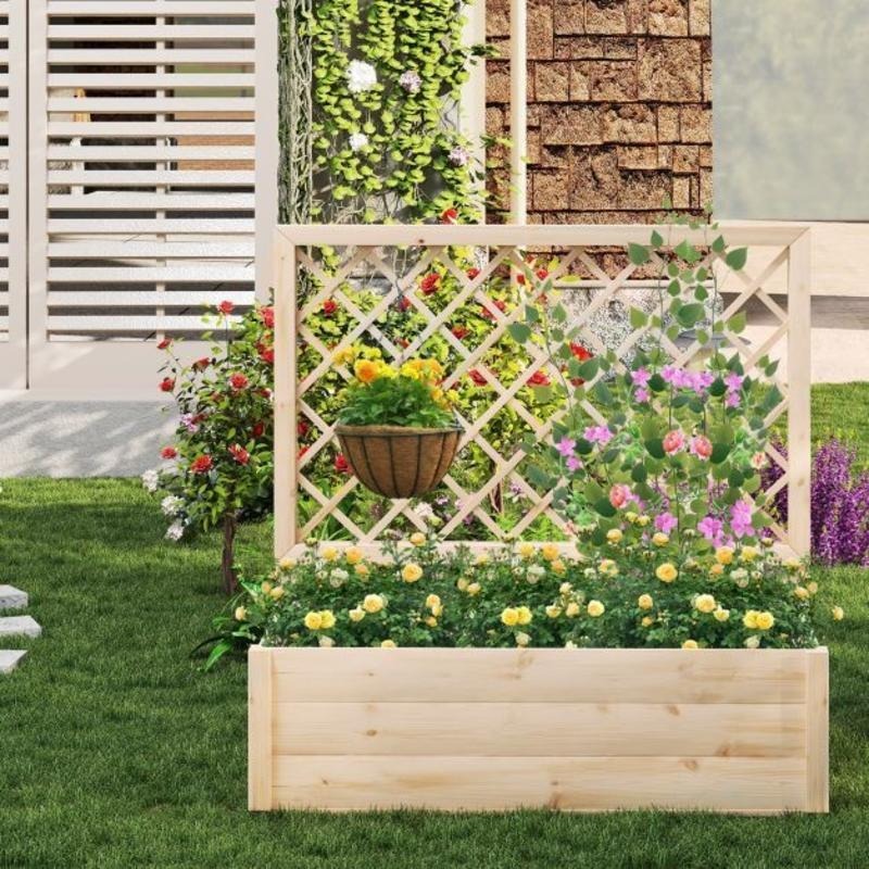 Jardinière surélevée en bois avec treillis 98 cm — Naturel