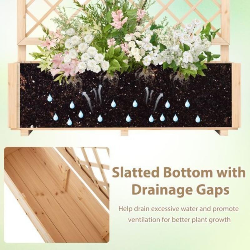 Jardinière surélevée en bois avec treillis 98 cm — Naturel