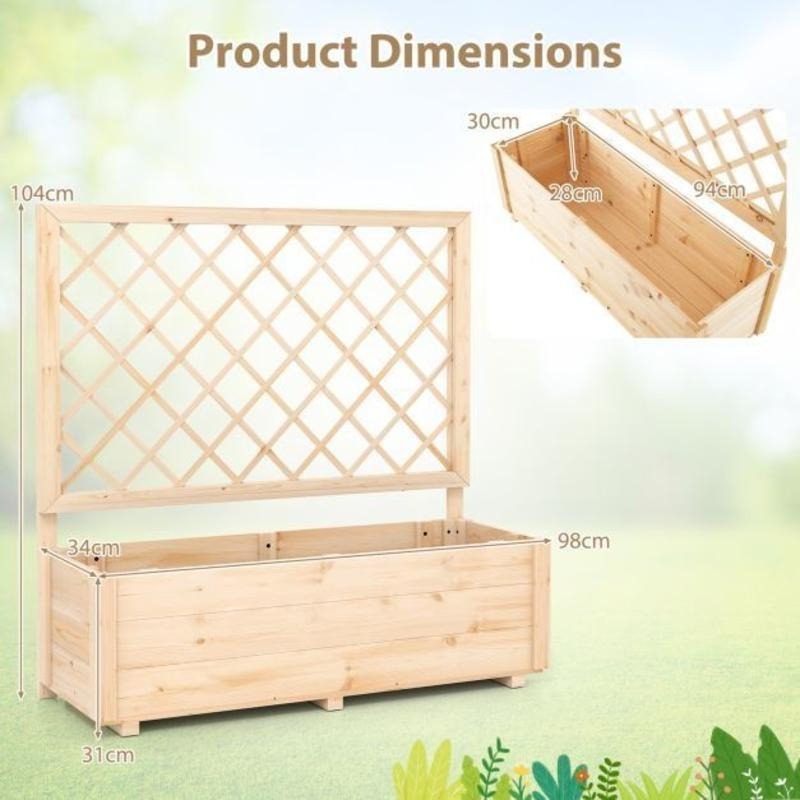 Jardinière surélevée en bois avec treillis 98 cm — Naturel