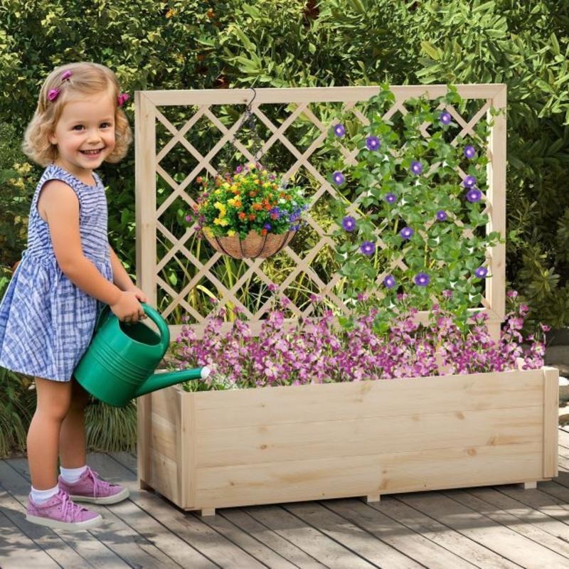 Jardinière surélevée en bois avec treillis 98 cm — Naturel
