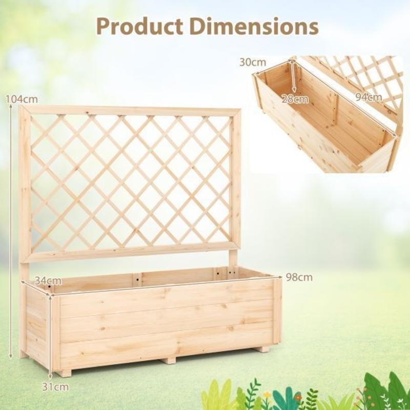 Jardinière surélevée en bois avec treillis 98 cm — Naturel