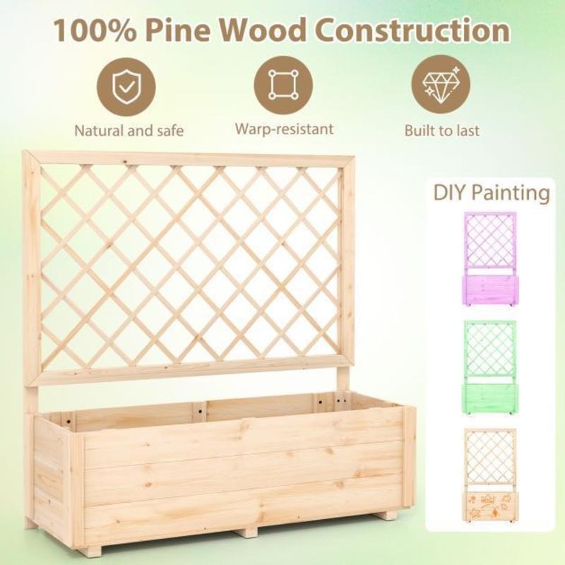 Jardinière surélevée en bois avec treillis 98 cm — Naturel