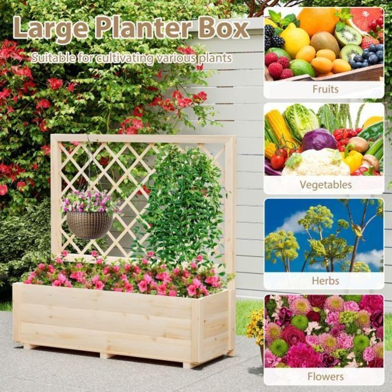 Jardinière surélevée en bois avec treillis 98 cm — Naturel