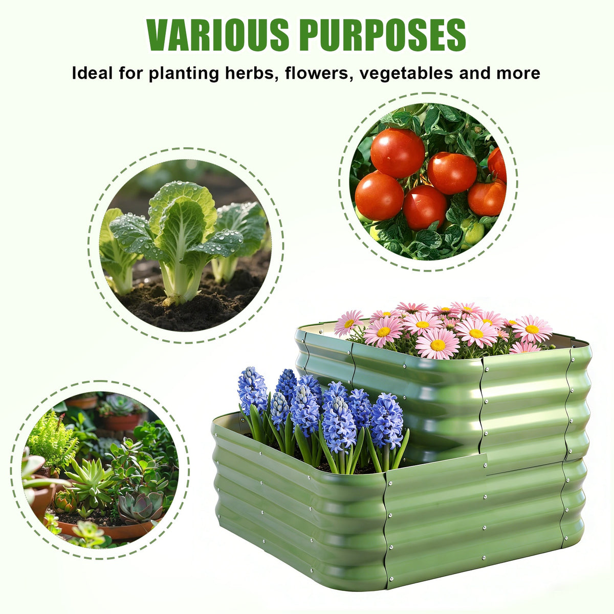 Jardinière surélevée à deux niveaux 91x91x55 cm — Acier vert
