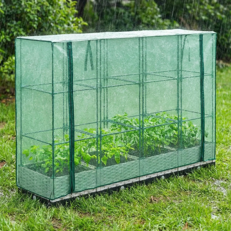 Jardinière surélevée 160 cm effet rotin avec serre zippée