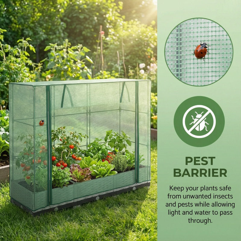 Jardinière surélevée 160 cm effet rotin avec serre zippée
