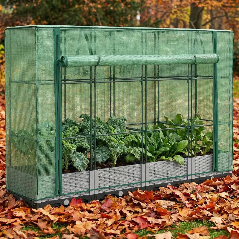 Jardinière surélevée 160 cm effet rotin avec serre zippée