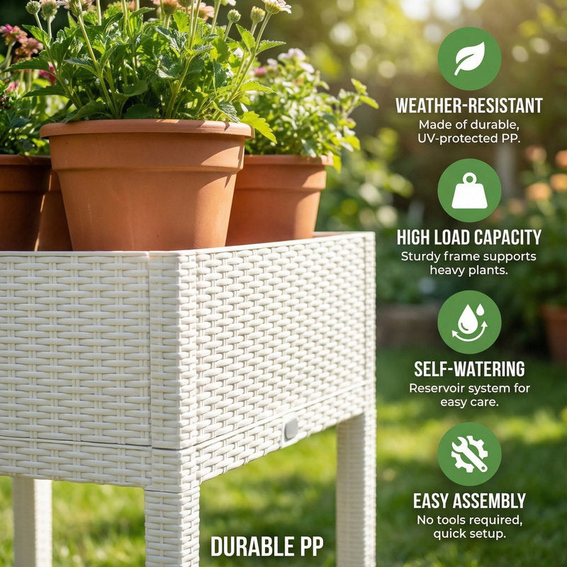 Jardinière surélevée 160 cm effet rotin avec serre zippée