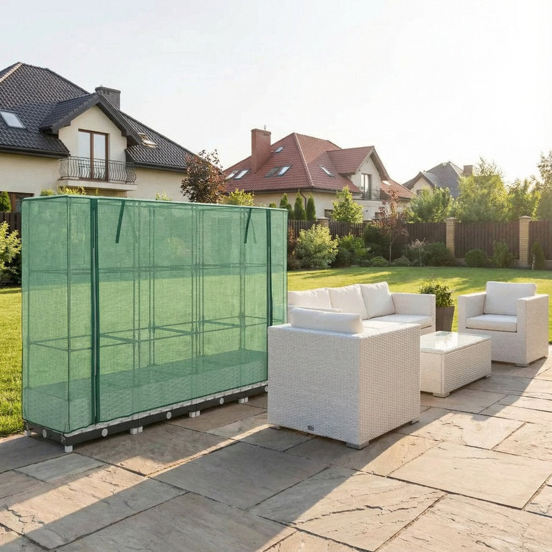 Jardinière surélevée 160 cm effet rotin avec serre zippée