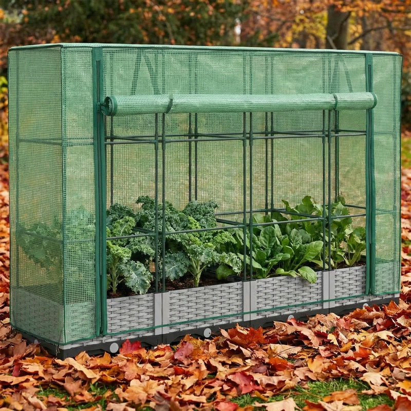Jardinière surélevée 160 cm effet rotin avec serre zippée