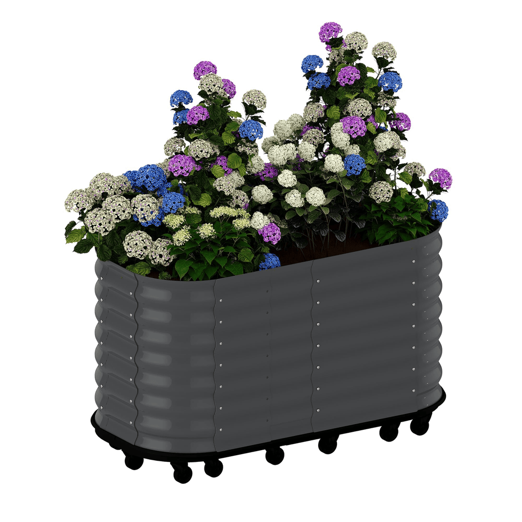 Jardinière surélevée grise sur roulettes 95x60x50 cm en acier