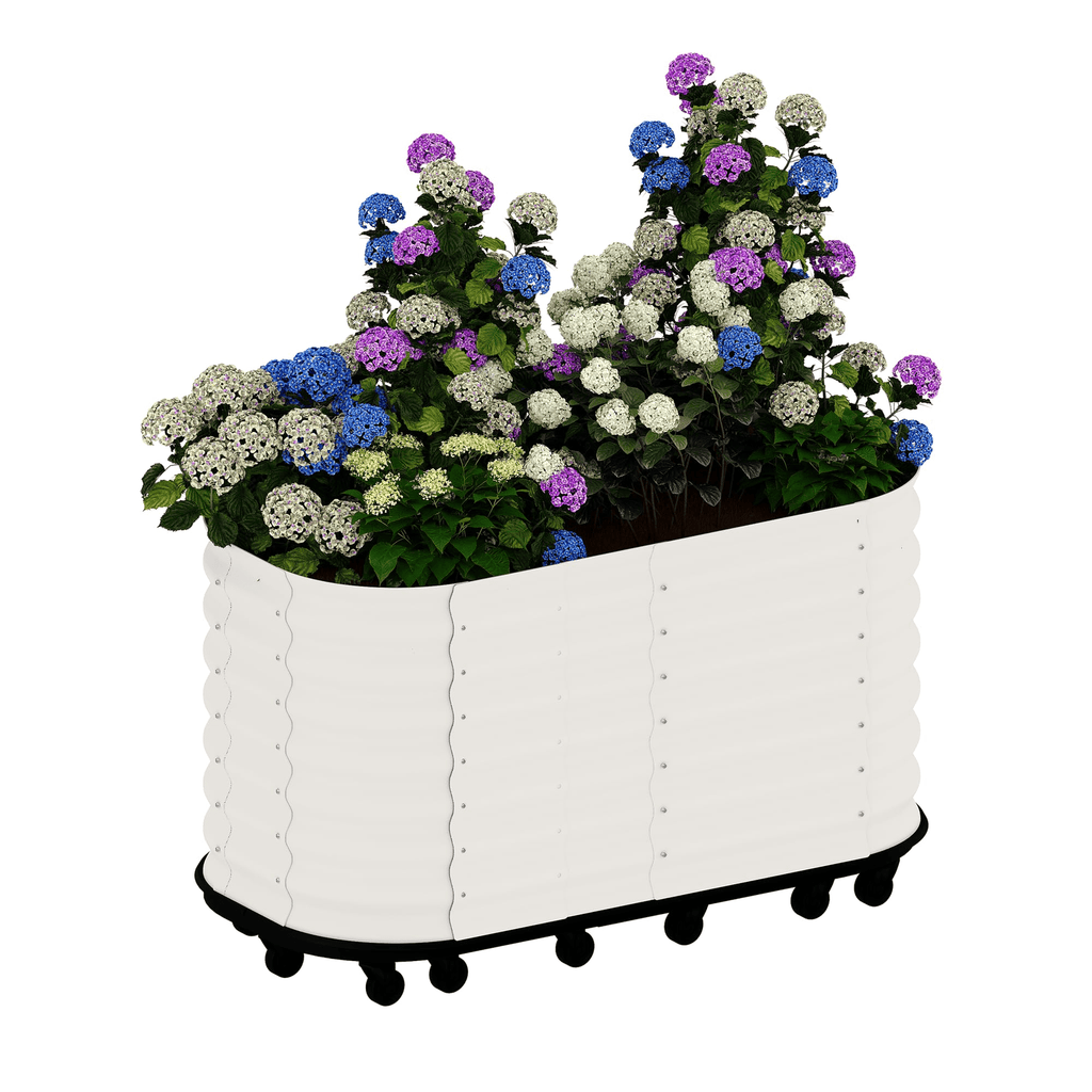 Jardinière surélevée grise sur roulettes 95x60x50 cm en acier