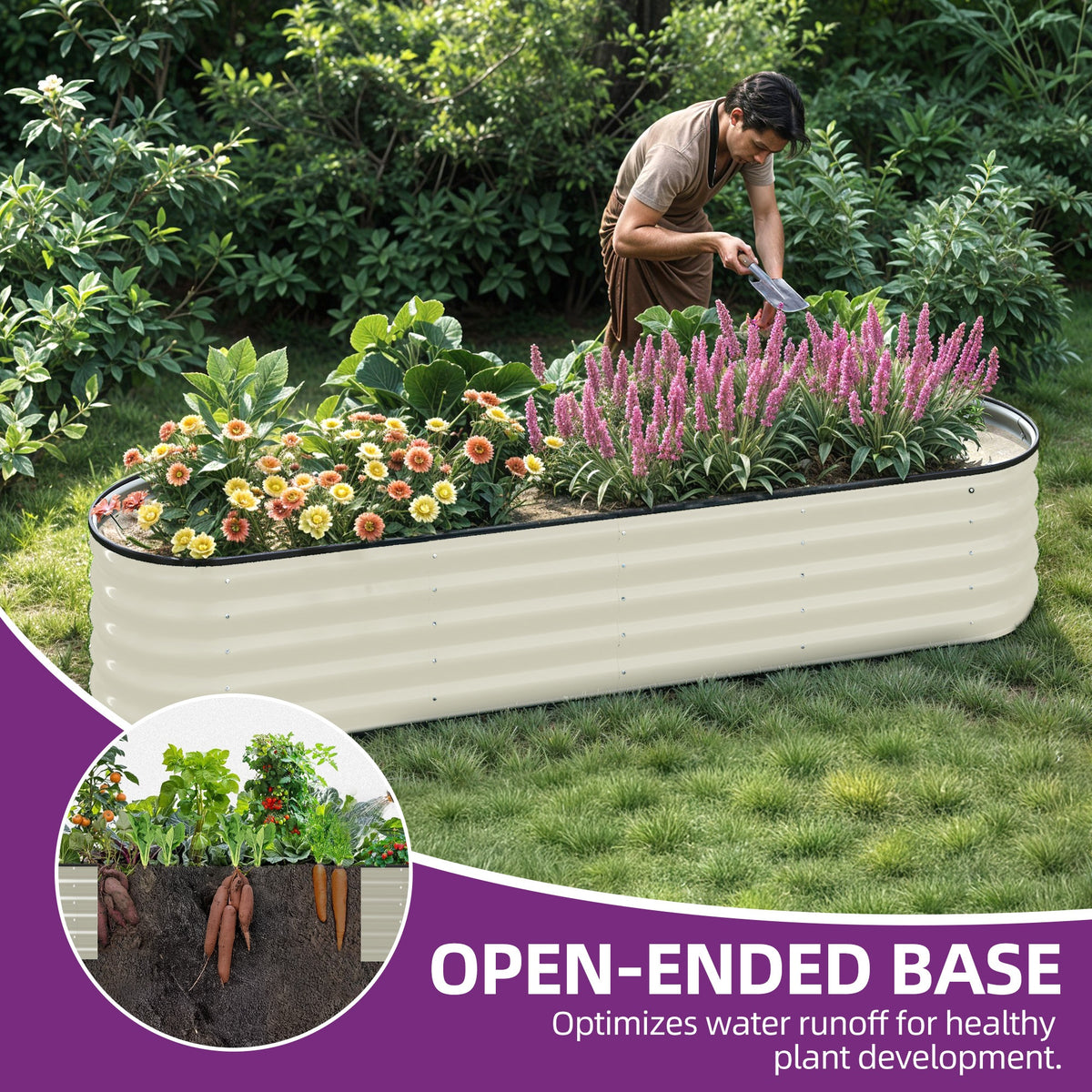 Jardinière surélevée en métal 244x61x43 cm pour potager de jardin