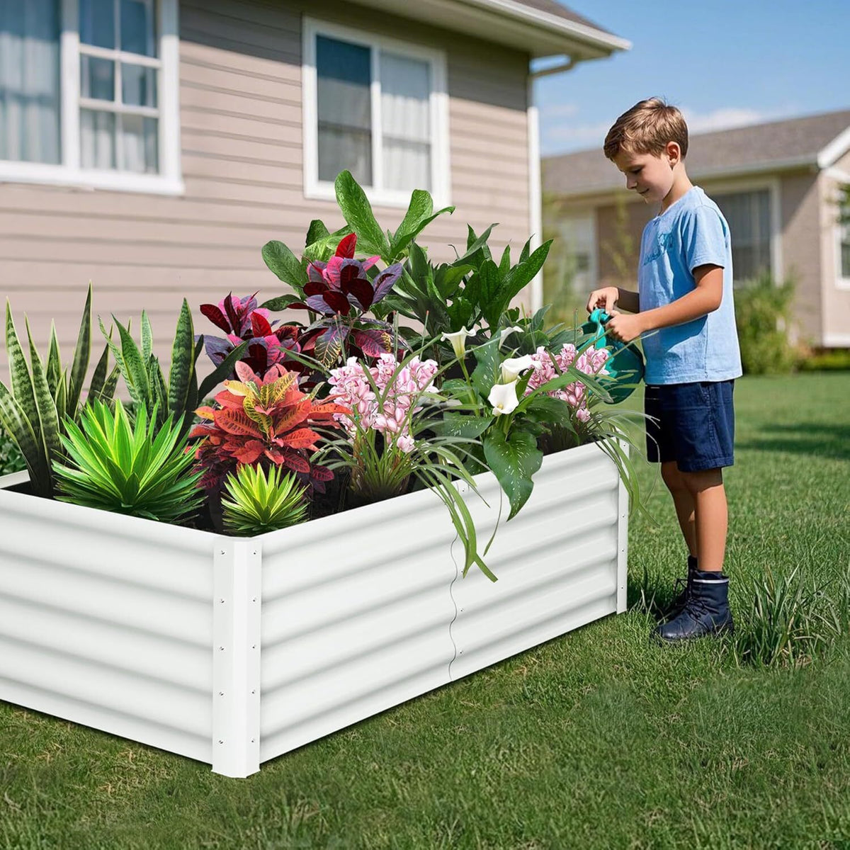 Jardinière surélevée en métal blanc 183x91x46 cm — Lot de 2