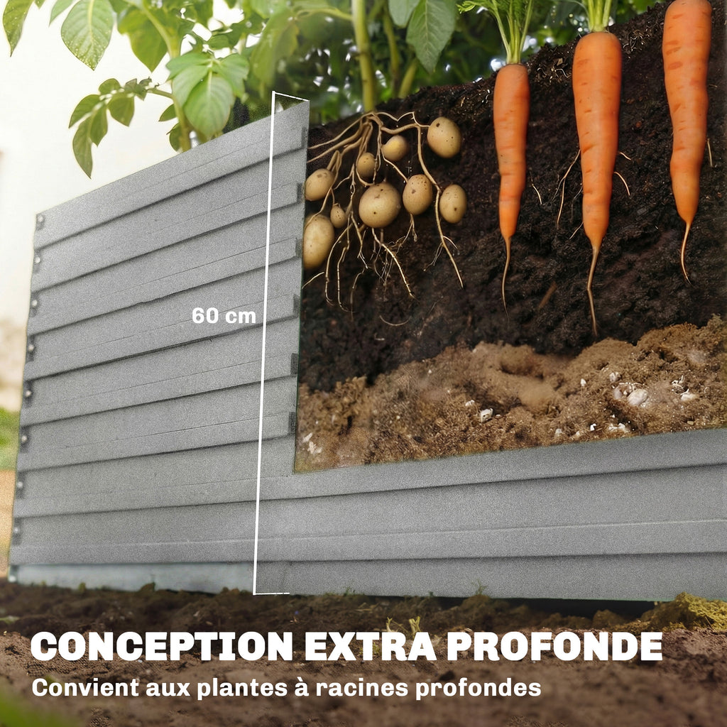 Jardinière surélevée en métal galvanisé 240x120x60 cm potager