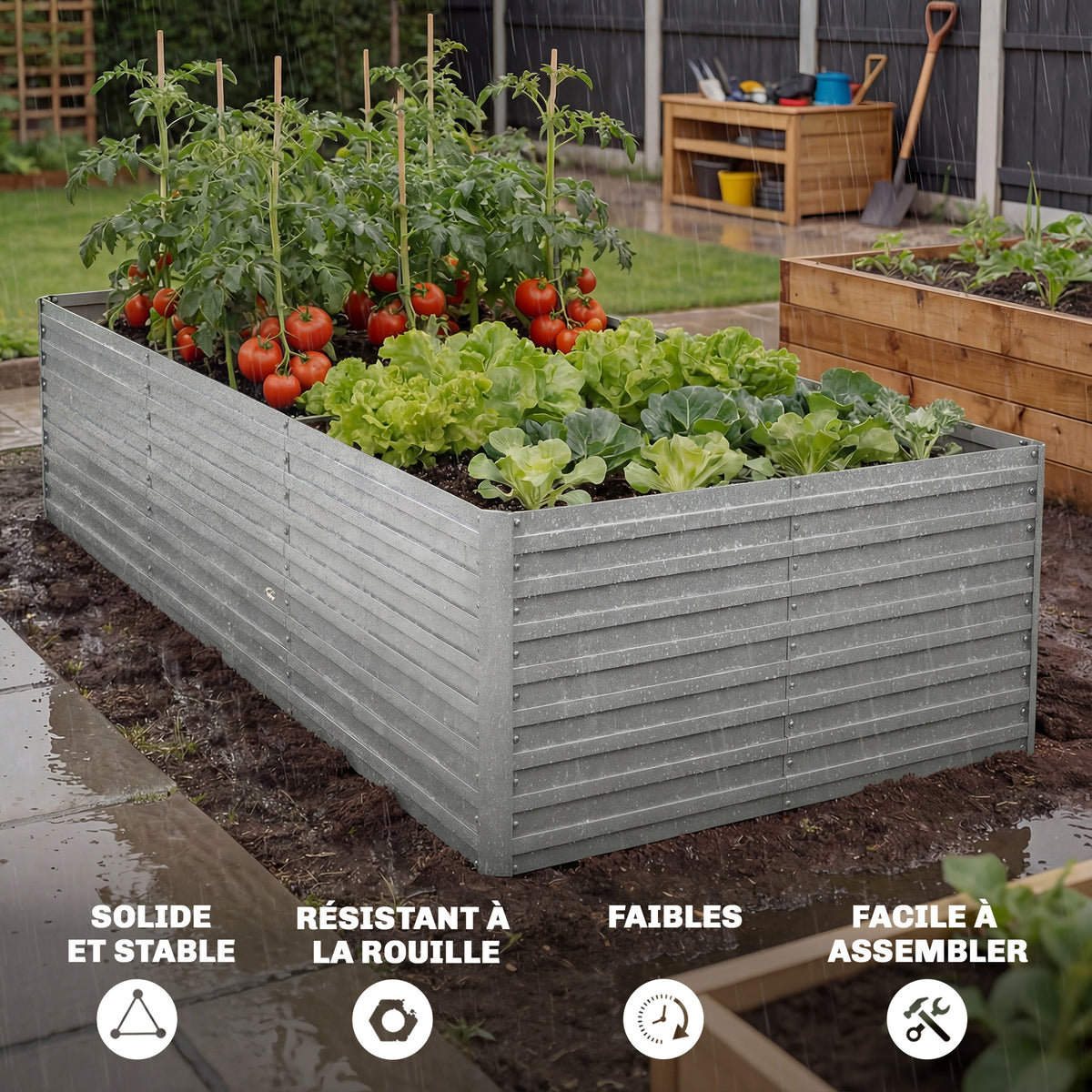 Jardinière surélevée en métal galvanisé 240x120x60 cm potager