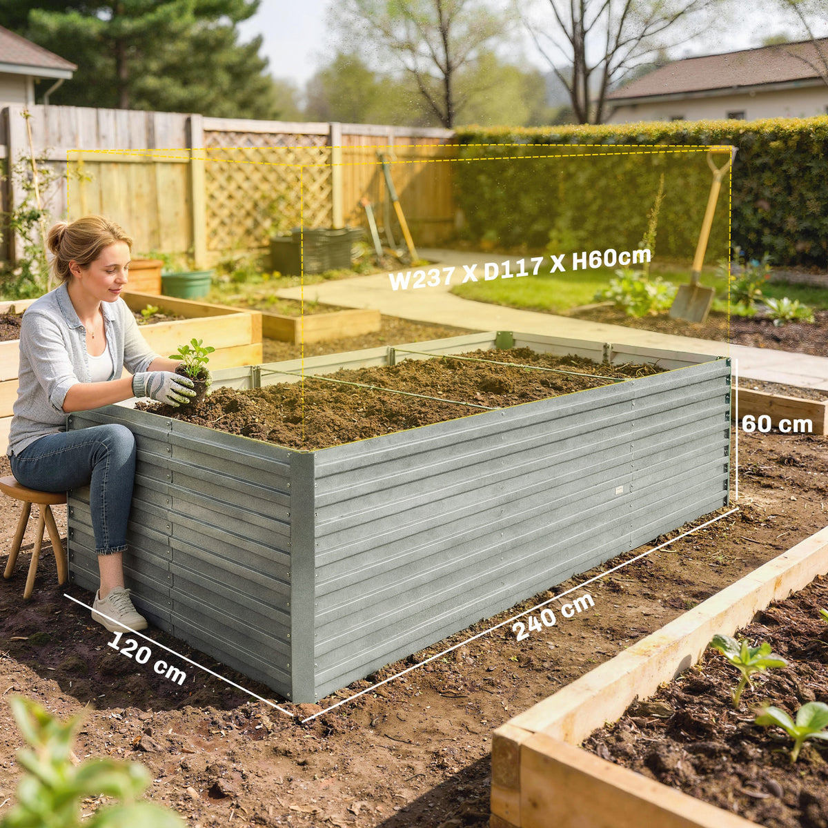 Jardinière surélevée en métal galvanisé 240x120x60 cm potager