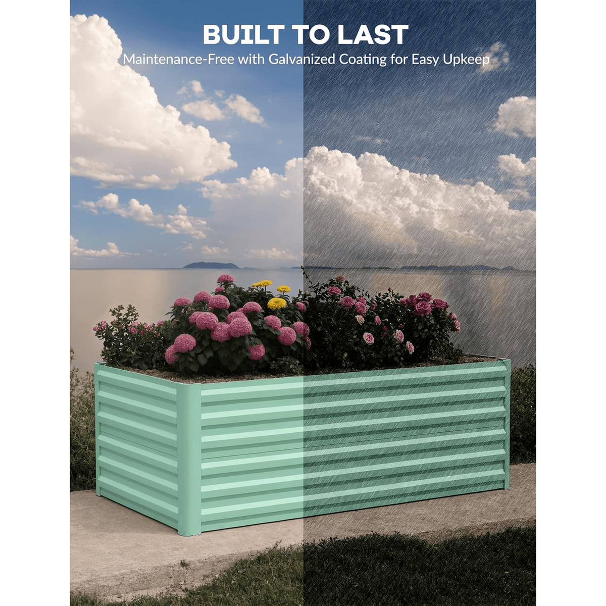 Jardinière surélevée en métal galvanisé beige, 60 cm de haut