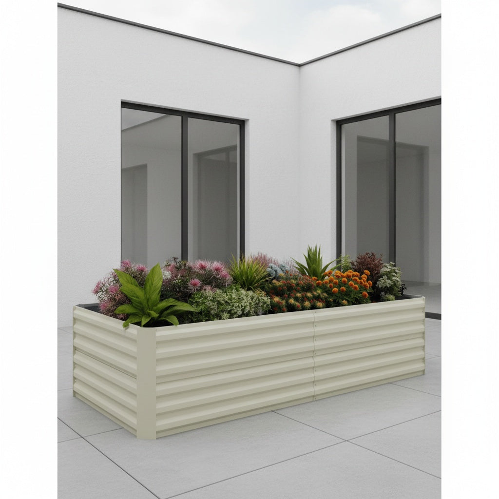Jardinière surélevée en métal galvanisé beige, 60 cm de haut